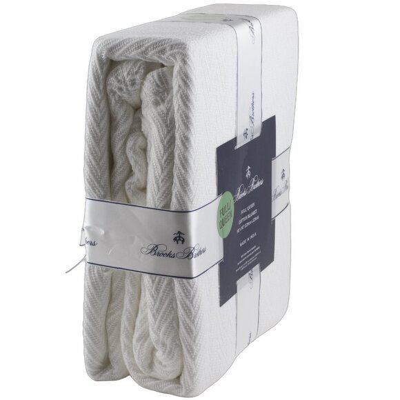 NEW Brooks Brothers Chevron Pattern Cotton Throw Blanket 90" x 90" (Full/Queen) - Picture 2 of 2